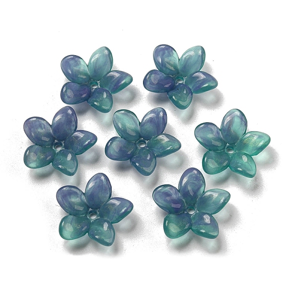 

PandaHall Two-tone Opaque Acrylic Bead Caps, 5-Petal Flower, Dark Cyan, 23x7.5mm, Hole: 2mm Acrylic