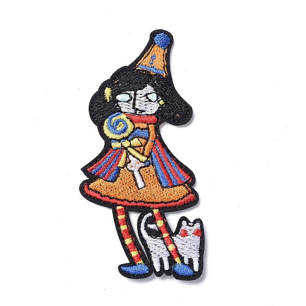 

PandaHall Computerized Embroidery Cloth Iron on/Sew on Patches, Costume Accessories, Appliques, for Backpacks, Clothes, Clown with Cat..., Multicolor