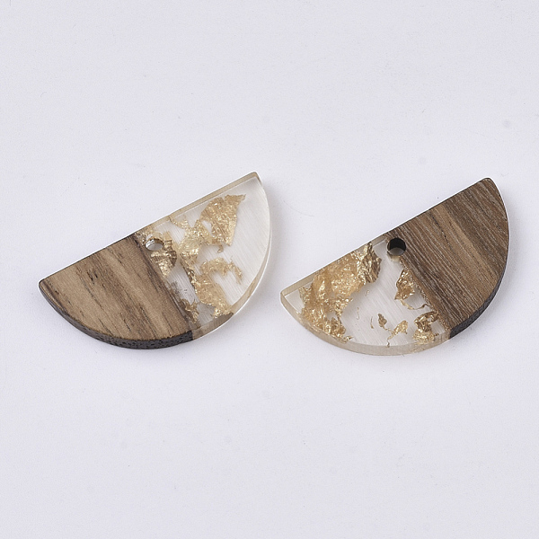

PandaHall Transparent Resin & Walnut Wood Pendants, with Gold Foil, Waxed, Half Round, Gold, 14x28x3~4mm, Hole: 2mm Resin+Wood Half Round...