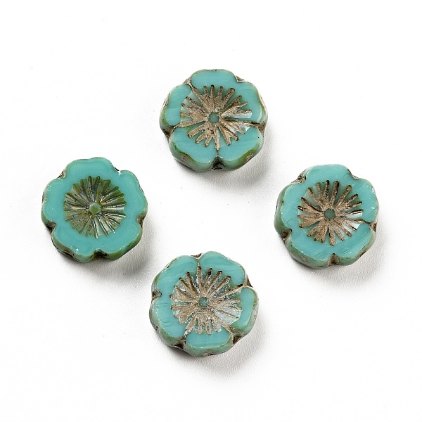 

PandaHall Czech Glass Beads, Hibiscus Flower, Medium Turquoise, 14x5mm, Hole: 1mm Czech Glass Flower