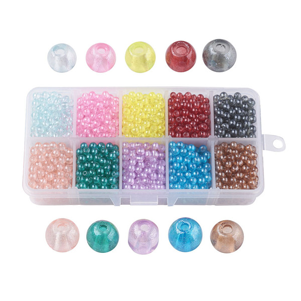 PandaHall 10 Colors Transparent Spray Painted Glass Beads, Round, Mixed Color, 4mm, Hole: 1.1~1.3mm; about 200~205pcs/comparment... PandaHall 10 Colors Transparent Spray Painted Glass Beads, Round, Mixed Color, 4mm, Hole: 1.1~1.3mm; about 200~205pcs/comparment...