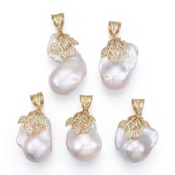 

PandaHall Natural Baroque Pearl Keshi Pearl Pendants, Brass Micro Pave Clear Cubic Zirconia Nuggets Charms with Snap On Bails, Lead Free &...