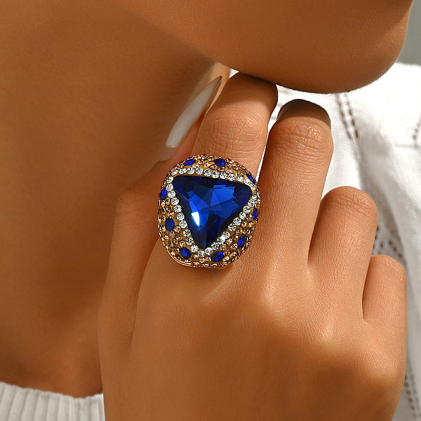 Unique Brass Triangle Ring with Rhinestone for Women