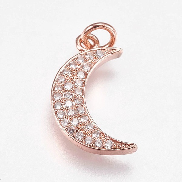 

PandaHall Brass Micro Pave Cubic Zirconia Pendants, Moon, Rose Gold, 19x11x2mm, Hole: 2.5mm Brass+Cubic Zirconia Moon Clear