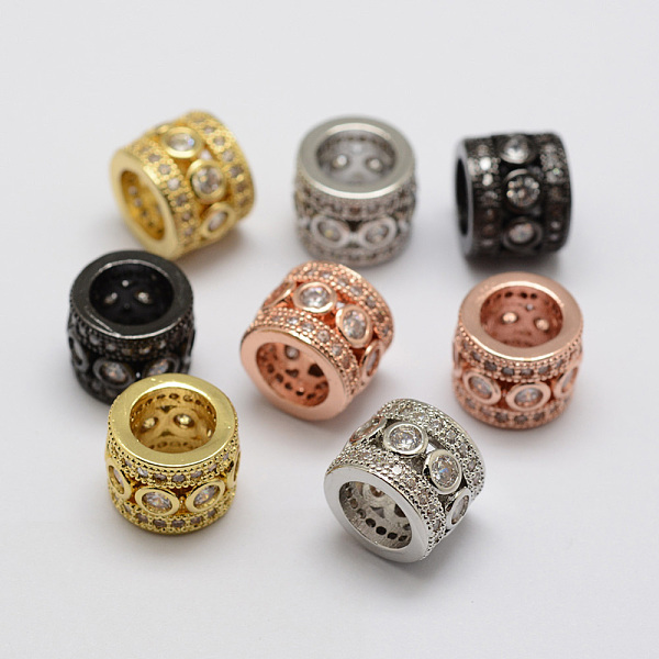

PandaHall Brass Micro Pave Cubic Zirconia Beads, Column, Lead Free & Nickel Free, Mixed Color, 11x9mm, Hole: 7mm Brass+Cubic Zirconia Column