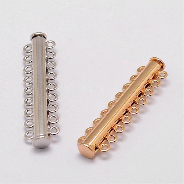 

PandaHall Alloy Magnetic Slide Lock Clasps, 9-Strand, 18-Hole, Tube, Mixed Color, 52x13.5x7mm, Hole: 2mm Alloy