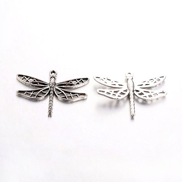 PandaHall Tibetan Style Alloy Pendants, Cadmium Free & Lead Free, Dragonfly, Antique Silver, 25x35x3mm, Hole: 2mm Alloy Dragonfly