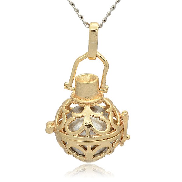 

PandaHall Golden Tone Brass Hollow Round Cage Pendants, with No Hole Spray Painted Brass Round Beads, Silver, 33x24x21mm, Hole: 3x8mm Brass...
