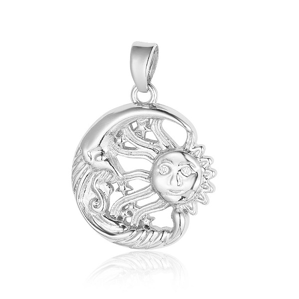 

PandaHall Brass Clear Cubic Zirconia Pendants, Moon and Sun Charms, Platinum, 20x17x2.3mm Brass+Cubic Zirconia Sun Clear