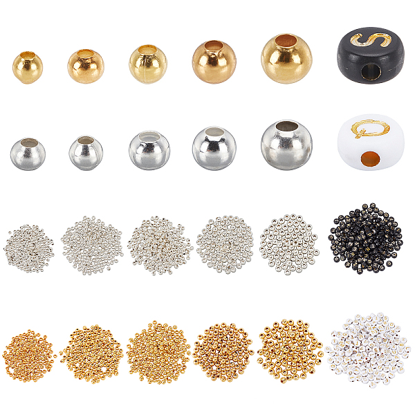 

PandaHall CHGCRAFT Brass Spacer Beads, with Acrylic Beads, Golden & Silver, 2600pcs/box Brass Round