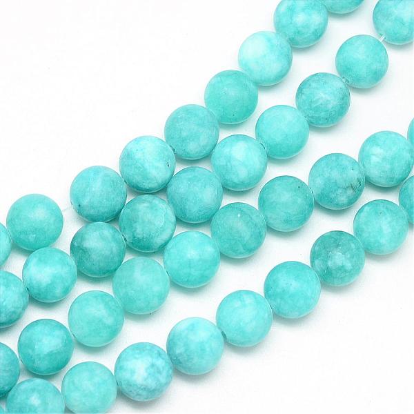 

PandaHall Natural White Jade Bead Strands, Dyed, Frosted, Round, Dark Turquoise, 8~9mm, Hole: 1mm, about 46~48pcs/strand, 14.9 inch White..., Cyan
