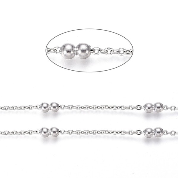 

PandaHall 304 Stainless Steel Cable Chains, Satellite Chains, with Round Beads, Soldered, Flat Oval, Stainless Steel Color, 2~4mm, Link...