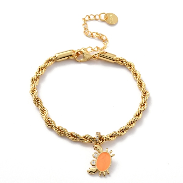 

PandaHall Brass Enamel Crab Charm Bracelets, with Stainless Steel Rope Chains and Cubic Zirconia, Golden, Mixed Color, 6-3/4 inch(17cm)..., Multicolor