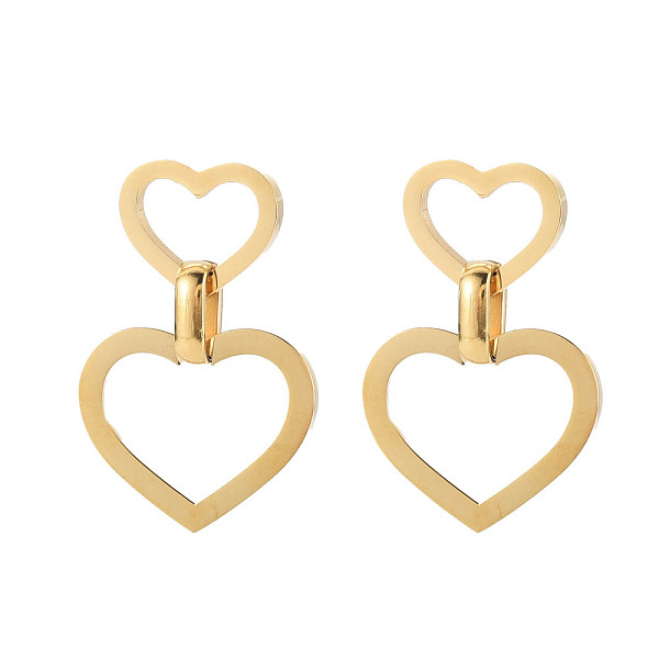 

PandaHall 304 Stainless Steel Double Heart Dangle Stud Earrings for Women, Golden, 38mm, Pin: 0.7mm 304 Stainless Steel Heart