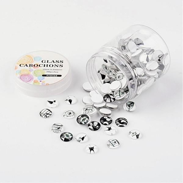 

PandaHall Glass Cabochons, Retro Black and White Picture Printed, Half Round/Dome, Mixed Color, 10x3.5~4mm, about 200pcs/box Glass Half..., Multicolor