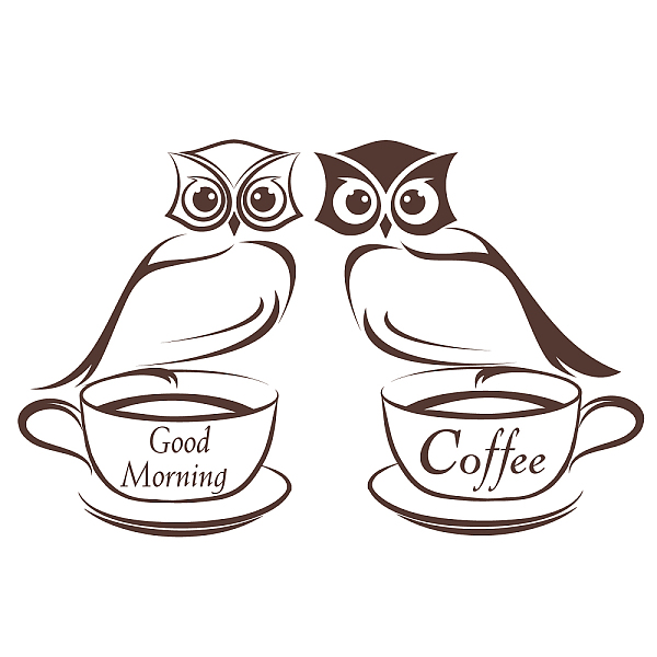 PandaHall SUPERDANT Owl Coffee Wall Decals Brown Greeting Wall Stickers Coffee Cups Vinyl Wall Decals Animal Wall Decorations for Coffee Bar...