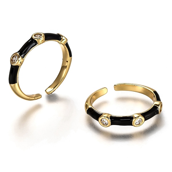 

PandaHall Brass Micro Pave Clear Cubic Zirconia Cuff Rings, Open Rings, with Enamel, Real 18K Gold Plated, Long-Lasting Plated, Black, US...