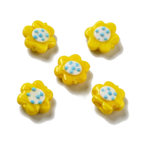 

PandaHall Handmade Lampwork Beads, Flower, Gold, 18~19x20.5x8.5mm, Hole: 1.6mm Lampwork Flower Gold