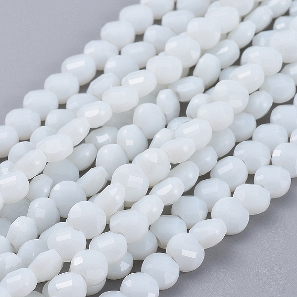 

PandaHall Glass Beads Strands, Faceted, Flat Round, White, 6x4mm, Hole: 1.2mm, about 98pcs/Strand, 22 inch(53.5cm) Glass Flat Round White