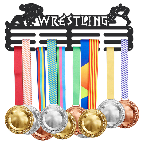 

PandaHall Wrestling Theme Iron Medal Hanger Holder Display Wall Rack, with Screws, Black, 150x400mm Iron Sports Black
