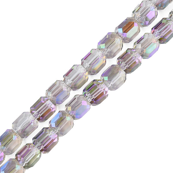 

PandaHall Electroplate Transparent Glass Beads Strands, Faceted, Column, Medium Purple, 8x8mm, Hole: 1.2mm, about 79~80pcs/strand, 25.59...