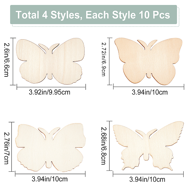 

PandaHall Wood Blank Slices, for Painting Supplies, Butterfly, Linen, 6.6~7x9.95~10x0.2cm, 40pcs/set Wood Brown