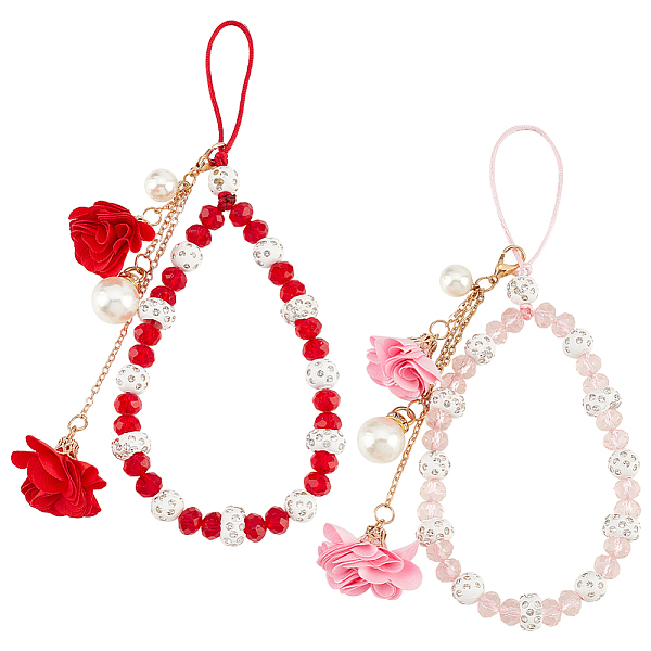 

PandaHall 2 Pcs Beaded Phone Charm, Lanyard Wrist Strap Mobile Phone Chain Crystal Flower Phone Hanging String for Phone Car Key Purse..., Multicolor