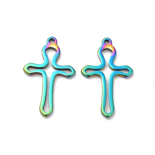 

PandaHall 304 Stainless Steel Pendants, Hollow, Cross Charm, Rainbow Color, 17x10.5x1mm, Hole: 1mm 304 Stainless Steel Cross