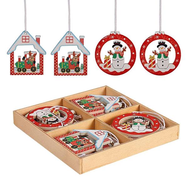 PandaHall Christmas Wooden Ornaments Set, 12 Pcs Wooden Pendants Kit Hanging Ornaments, for Christmas Tree Door and Party Gift Decoration...