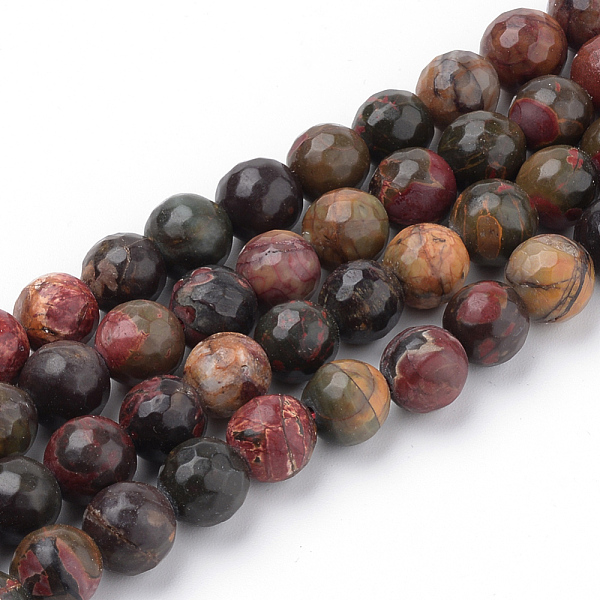 

PandaHall Natural Polychrome Jasper/Picasso Stone/Picasso Jasper Beads Strands, Faceted, Round, 6~6.5mm, Hole: 1mm, about 63pcs/strand, 15.5...
