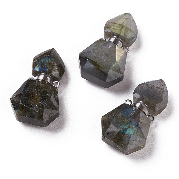 

PandaHall Hexagon Natural Labradorite Perfume Bottle Pendants, with 304 Stainless Steel Findings, Faceted, Stainless Steel Color...