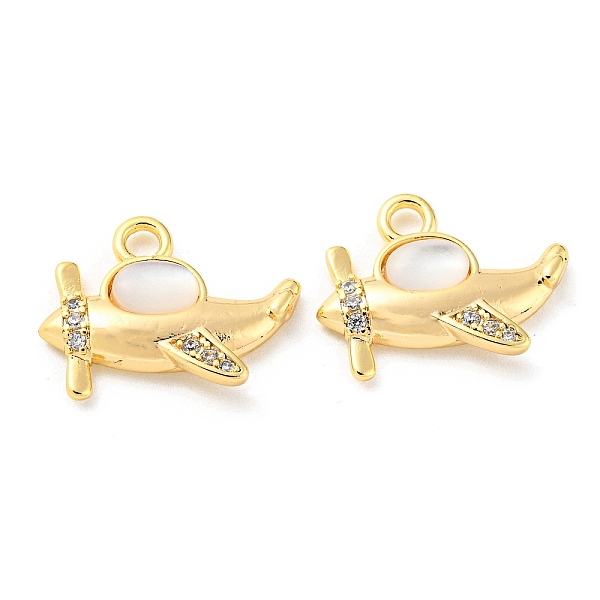 

PandaHall Brass Micro Pave Cubic Zirconia with Shell Pendants, Aeroplane, Real 18K Gold Plated, 13x17x3.5mm, Hole: 2mm Brass+Cubic..., Clear