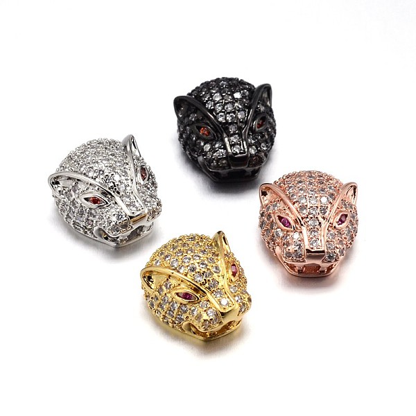 

PandaHall Brass Micro Pave Cubic Zirconia Leopard Head Beads, Lead Free & Cadmium Free & Nickel Free, Clear, Mixed Color, 14x13x9mm, Hole...