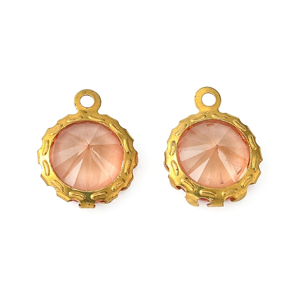 

PandaHall Brass Resin Rhinestone Pendants, Faceted, Flat Round, Golden Metal Color, PeachPuff, 13x11x6mm, Hole: 1mm Brass+Resin Flat Round..., Brown