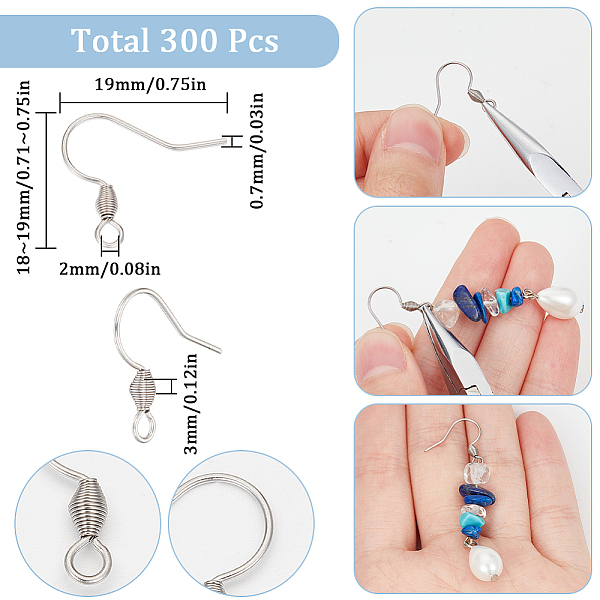 Sunnyclue 300 Stück 304 Ohrhaken Aus Edelstahl