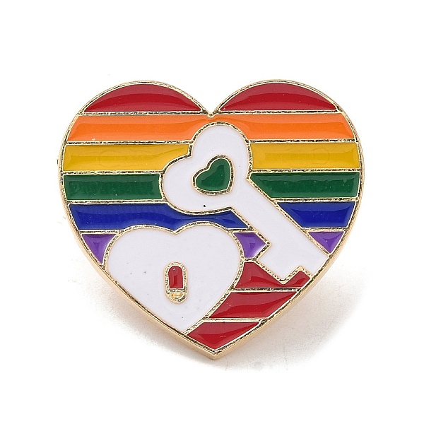 

PandaHall Pride Rainbow Theme Enamel Pins, Light Gold Alloy Badge for Backpack Clothes, Colorful, Heart, 24x25.5x1.5mm Alloy+Enamel Heart