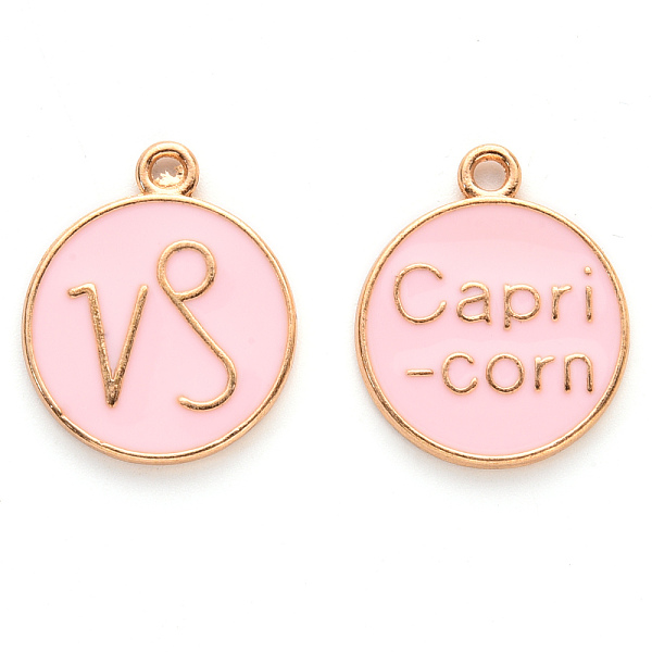 

PandaHall Alloy Enamel Pendants, Cadmium Free & Lead Free, Flat Round with Constellation, Light Gold, Pink, Capricorn, 22x18x2mm, Hole...
