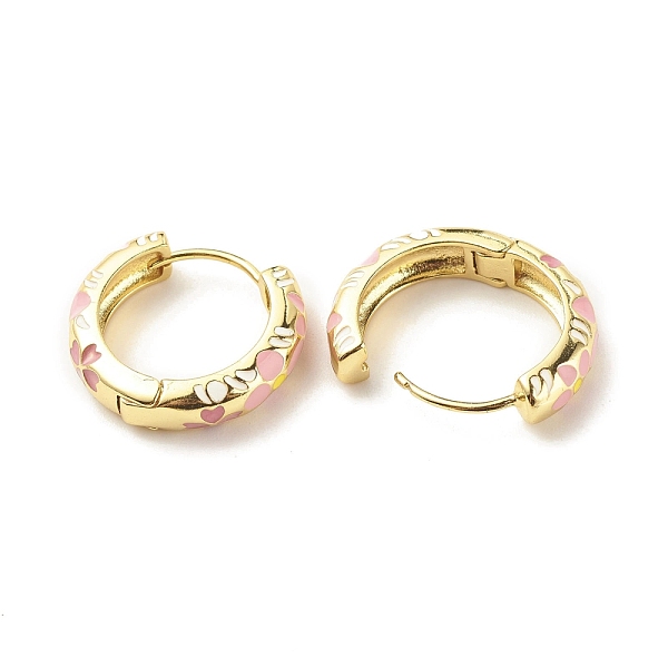 

PandaHall Flower Enamel Hoop Earrings, Gold Plated Brass Hinged Earrings for Women, Pink, 20x22x5mm, Pin: 0.9mm Brass Flower Pink