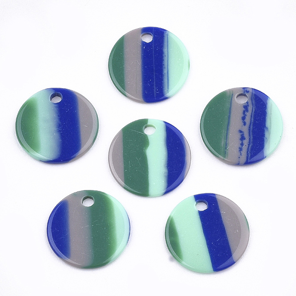 

PandaHall Resin Pendants, Flat Round, Stripe Pattern, Green, 15x1~1.5mm, Hole: 1.8mm Resin Flat Round Green