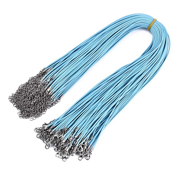 

PandaHall Waxed Cotton Cord Necklace Making, with Alloy Lobster Claw Clasps and Iron End Chains, Platinum, Sky Blue, 17.12 inch(43.5cm)...