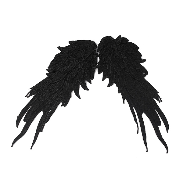 

PandaHall Angel Wing Polyester Embroidery Lace Appliques, Ornament Accessories for Cheongsam, Dress, Black, 415x165x4mm Polyester Wing Black