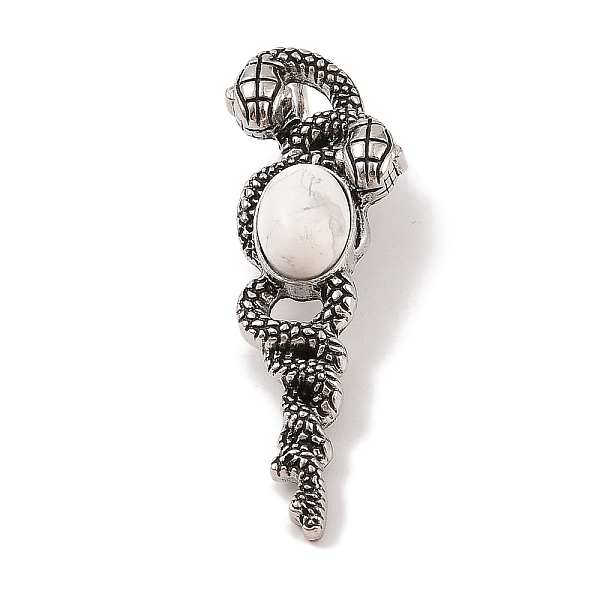 

PandaHall Natural Howlite Pendants, with Alloy Findings, Antique Silver, 61.5x20x8mm, Hole: 9.5x7mm Howlite Snake