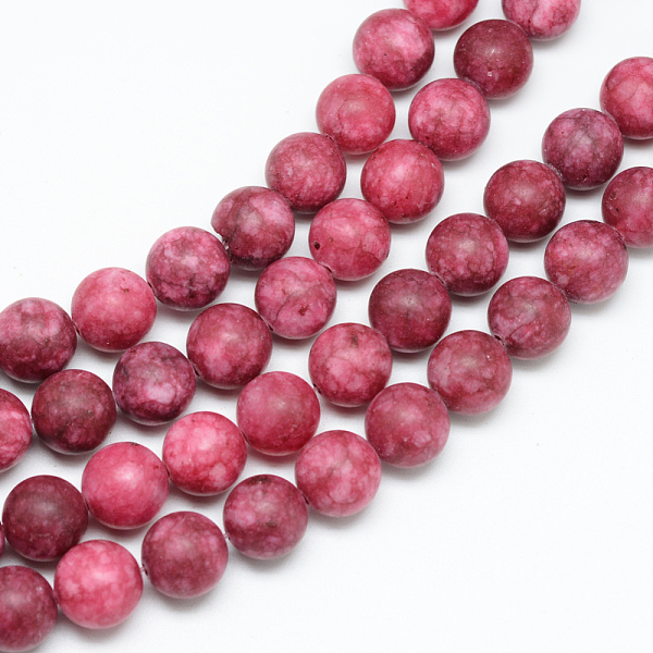 

PandaHall Natural White Jade Bead Strands, Dyed, Frosted, Round, Indian Red, 8~9mm, Hole: 1mm, about 46~48pcs/strand, 14.9 inch White Jade...