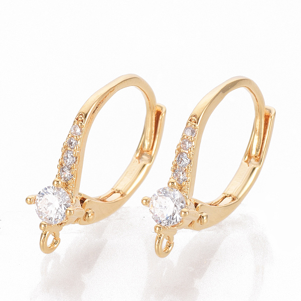 

PandaHall Brass Cubic Zirconia Leverback Earring Findings, with Loop, Real 18K Gold Plated, Clear, 17x12x4mm, Hole: 1mm, Pin: 0.7mm Brass...