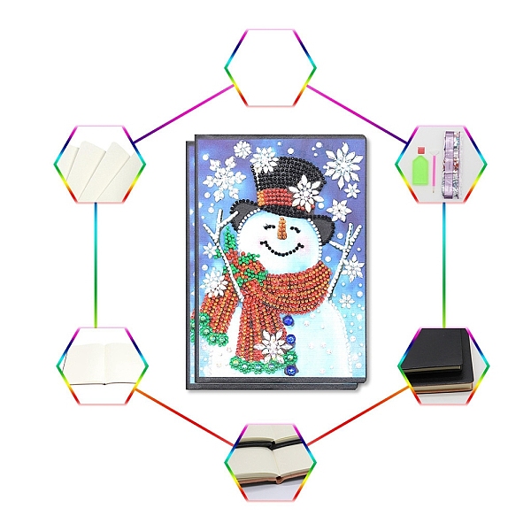 

PandaHall DIY Christmas Theme Diamond Painting Notebook Kits, including PU Leather Book, Resin Rhinestones, Pen, Tray Plate and Glue Clay...