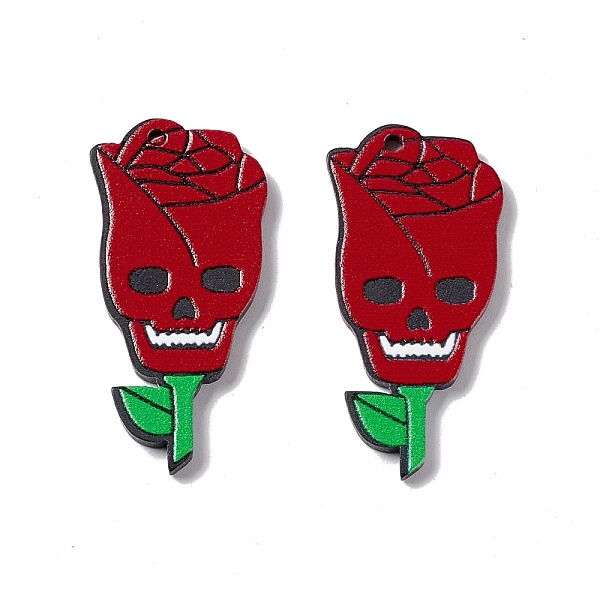 

PandaHall Halloween Printed Acrylic Pendants, Rose with Skull Pattern, FireBrick, 44.5x21x3mm, Hole: 2mm Acrylic Flower Red