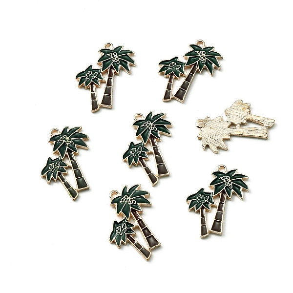 

PandaHall Alloy Enamel Pendants, Light Gold, Coconut Tree, Dark Green, 26.5x22x1.8mm, Hole: 1.2mm Alloy+Enamel Tree
