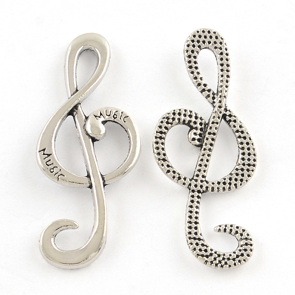 

PandaHall Tibetan Style Alloy Pendants, Cadmium Free & Lead Free, Treble Clef, Antique Silver, 37x15x2mm, Hole: 3mm Alloy Musical Note