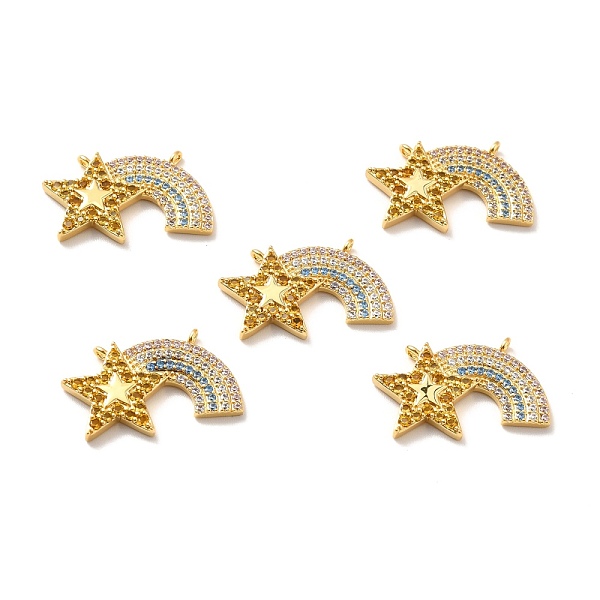 

PandaHall Rack Plating Brass Micro Pave Colorful Cubic Zirconia Pendants, Cadmium Free & Lead Free & Nickle Free, Rainbow and Star, Real 18K...