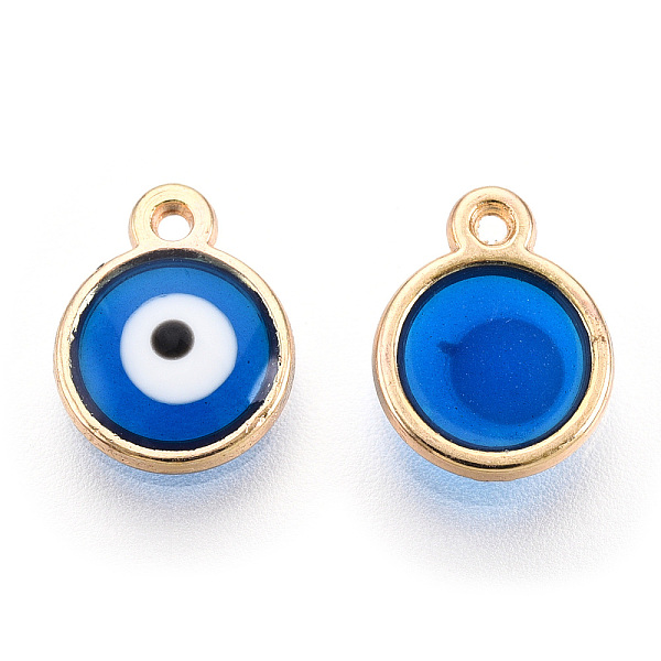 

PandaHall Epoxy Resin Enamel Evil Eye Charms, with Rack Plating Light Gold Tone Alloy Open Back Bezel, Cadmium Free & Nickel Free & Lead..., Blue